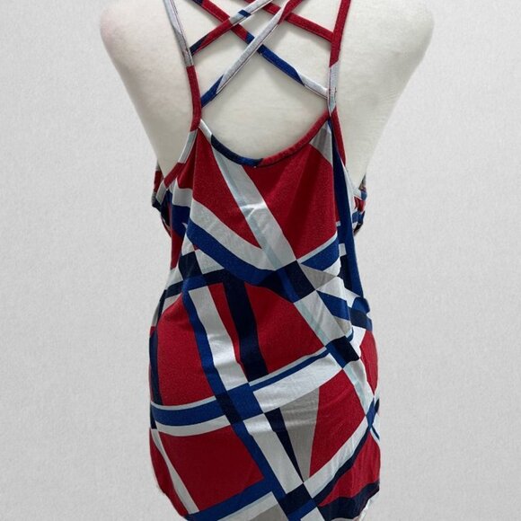 Lane Bryant Red/White/Blue Abstract High-Neck Strappy Back Tank - Picture 3 of 3